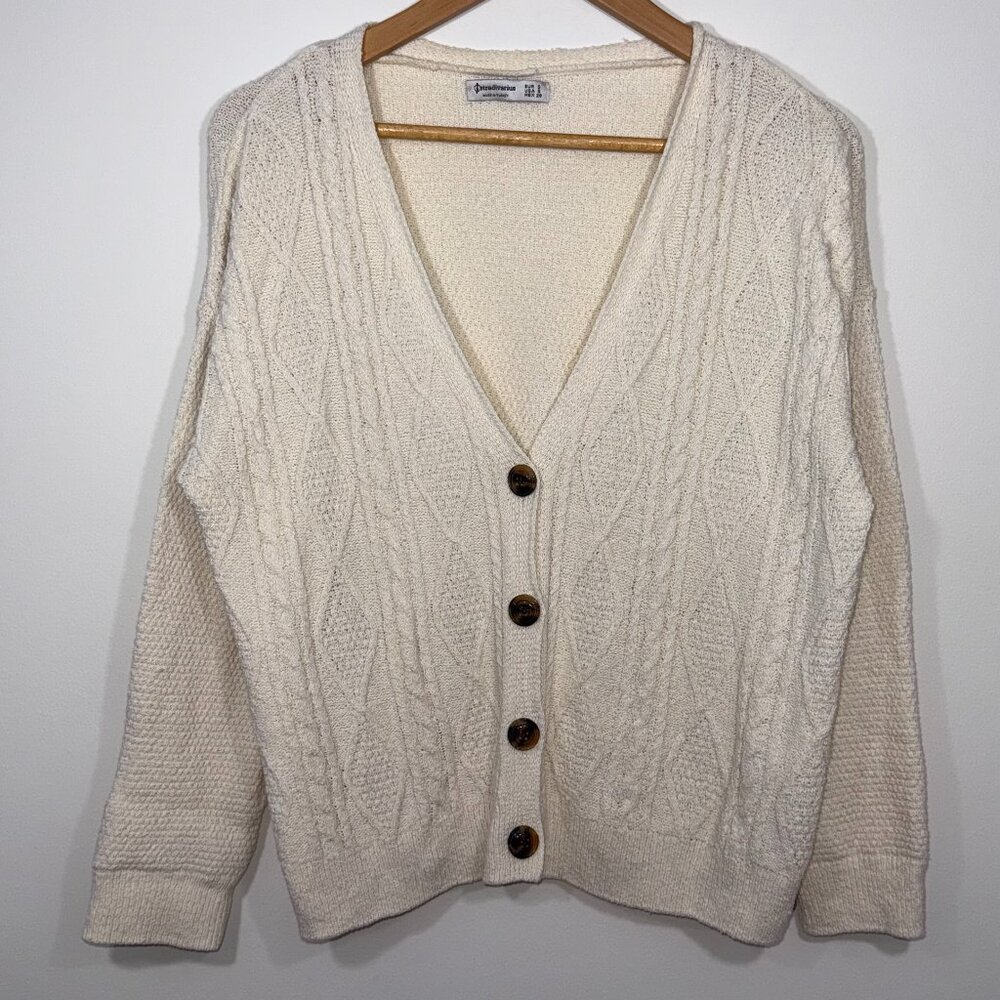 Stradivarius Cardigan Knit Sweater Button Up Size US Small